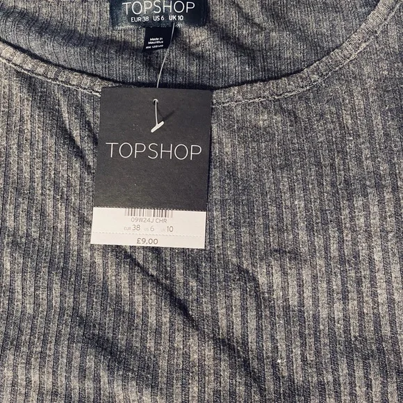 TOPSHOP NWT SLASH RIBBED CROP TEE GREY SZ 6 - Picture 2 of 14